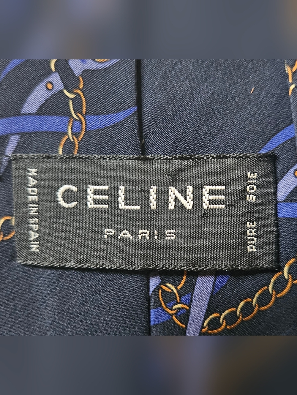 CELINE Paris 100% Silk Equestrian Navy Blue Necktie Made In Spain - Picture 3 of 4